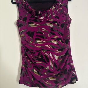 Cleo Purple and Green Asymmetrical Cut-Out Tank Top
